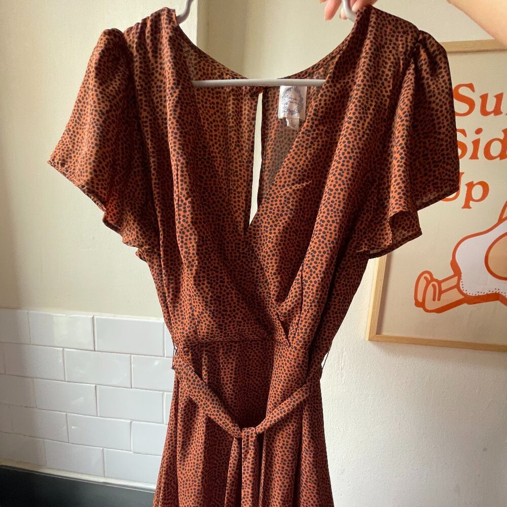 Brown and Black Spotted Wrap Dress